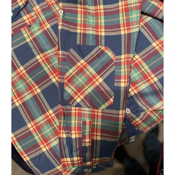 EVOLUTION Women's Button Up Plaid Shirt Plus-size 3XL Long Sleeves Elbow Patches - Picture 10 of 11